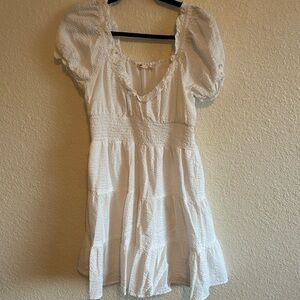 White Textured Puff Sleeve Mini Dress